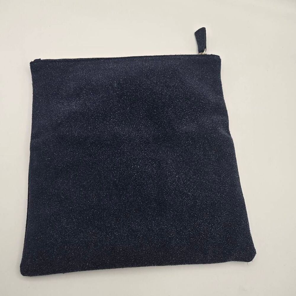 Una Alla Volta Italy Leather Pouch Zippered Bag Suede Textured Navy